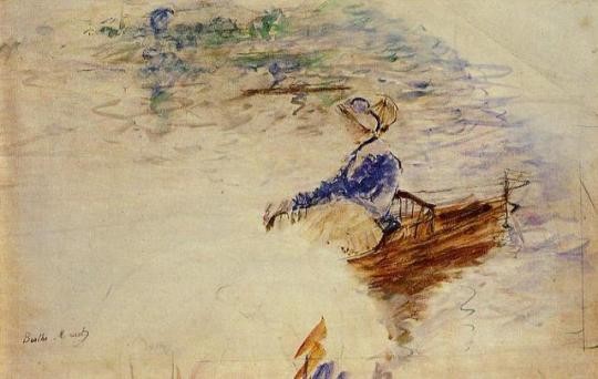 Young Woman in a Rowboat, Eventail, Berthe Morisot Young Woman in a Rowboat, Eventail, Berthe Morisot