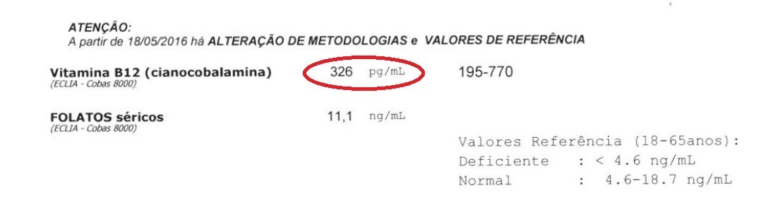 B12 vitamina sangue no de valores